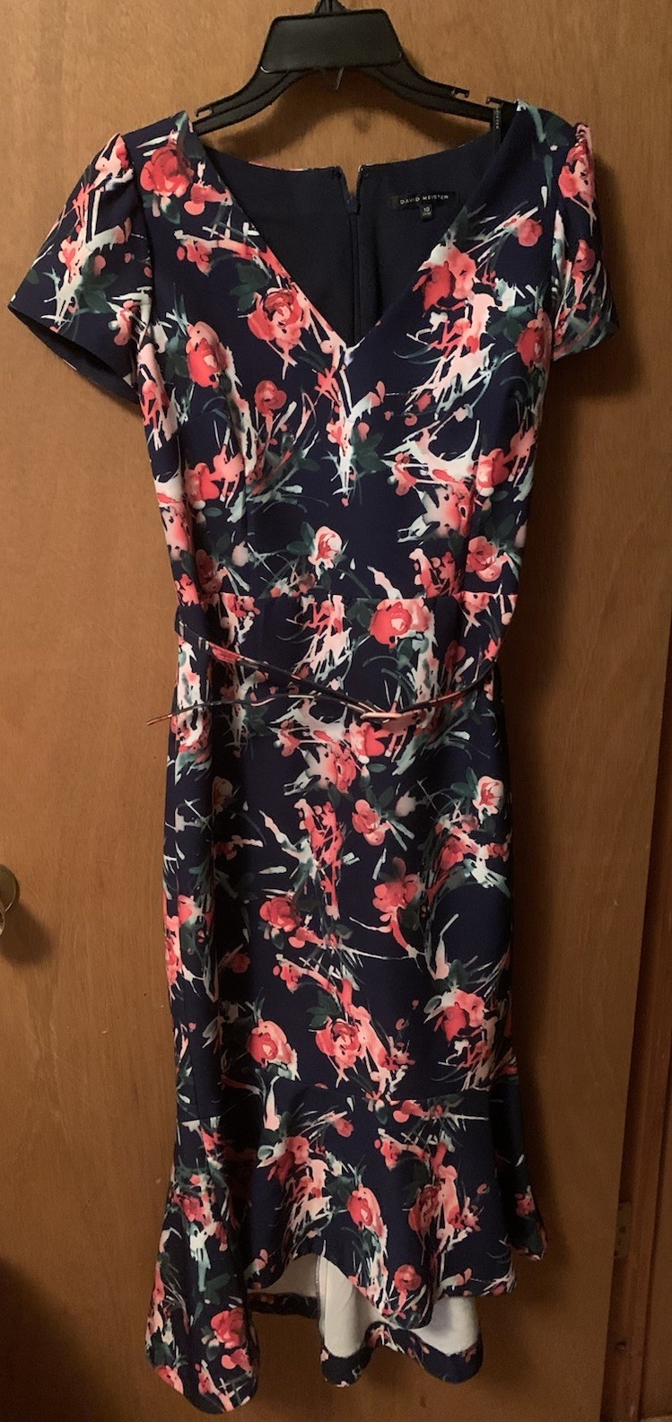 David Meister Cap Sleeve Belted Floral Print Stretch Lined Sheath Dress Size 10