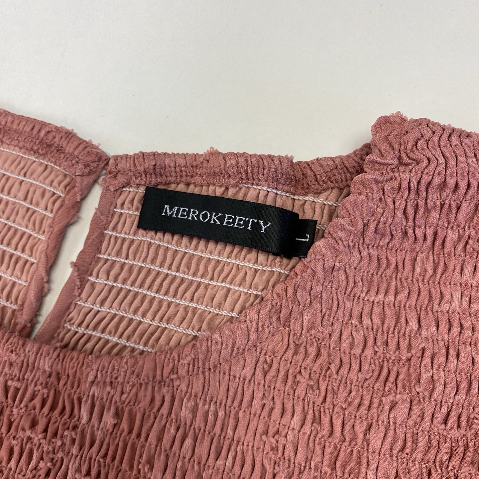 Merokeety Womans L Large Dusty Rose Smocked Tiered Long Dress