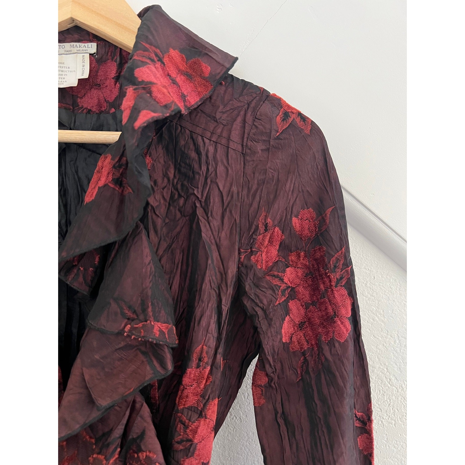 Alberto Makali Crushed Velvet Burnout Floral Mini Dress Small Whimsygoth Artsy