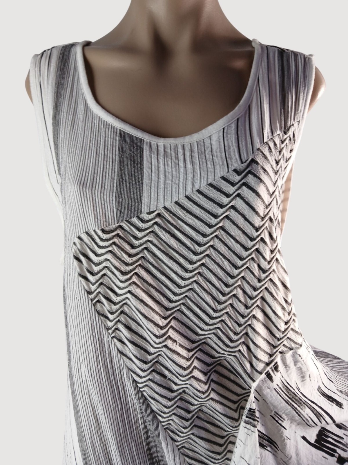 Radzoli Sleeveless Black White Patchwork Panel Tiered Dress XL Asymmetrical