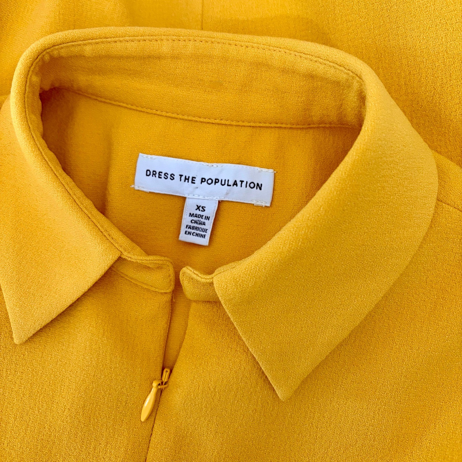 DRESS THE POPULATION Mallory Point Collar Half Zip Midi Dress Solid Yellow XS