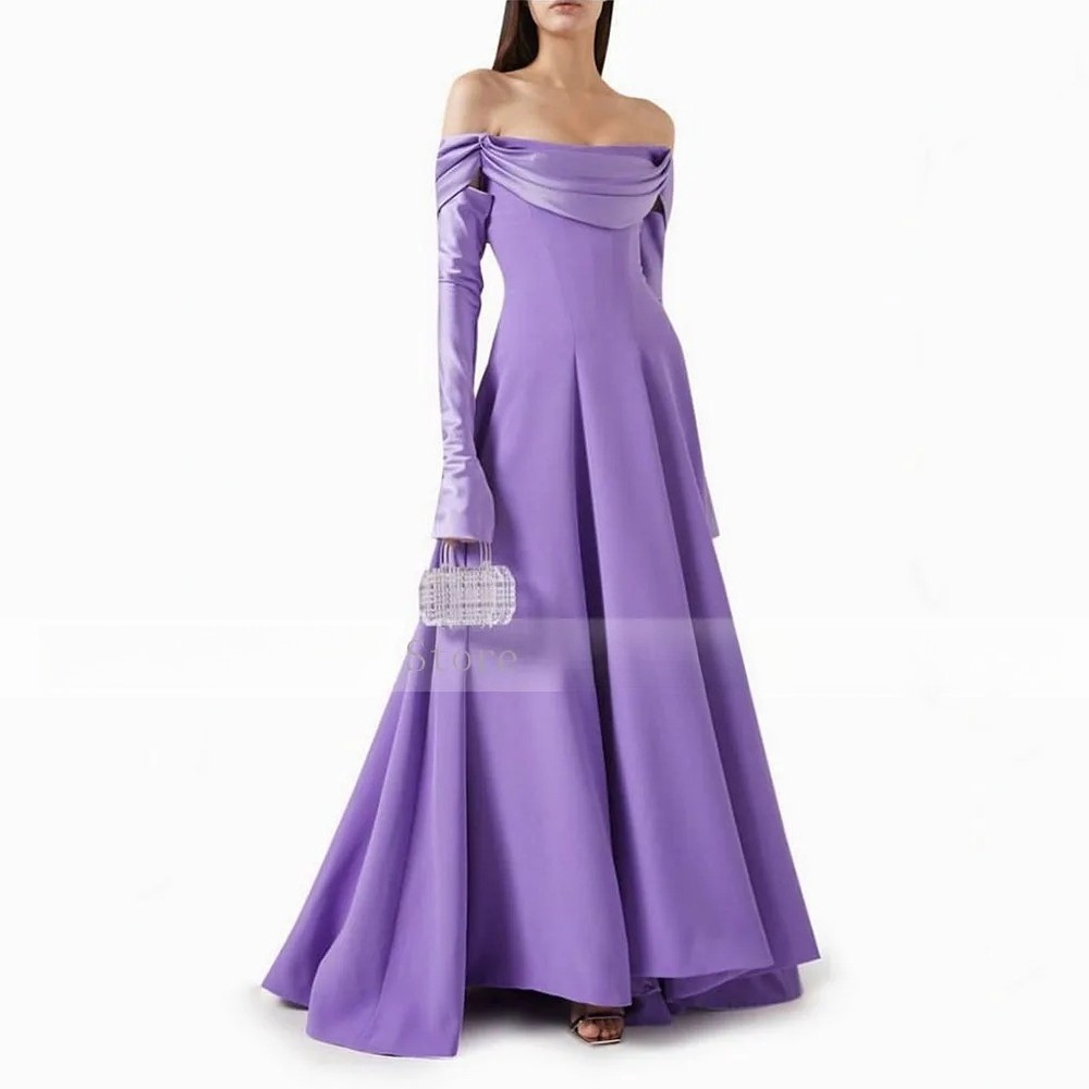 Brown Evening Dresses Off Shoulder Long Sleeves Long A Line Backless Party Gowns