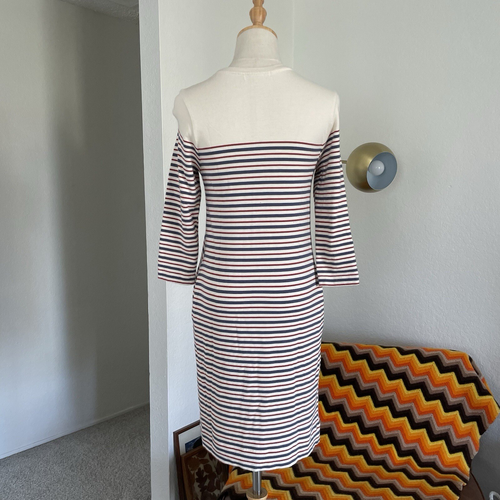 Marine Layer April Stripes Pocket Mini Shirt Dress XS Cream Blue Red