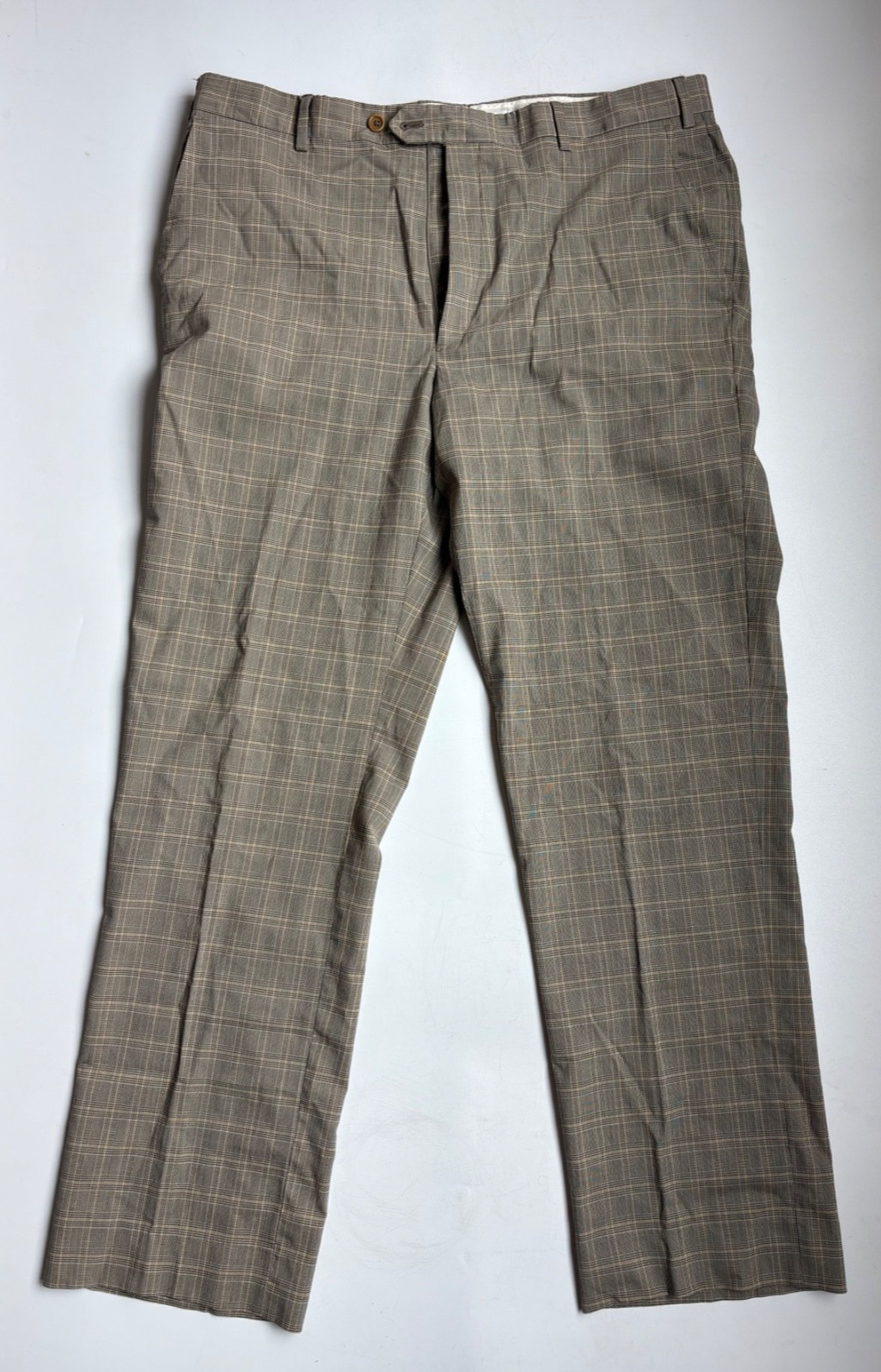 Santorelli Brown Plaid Dress Pants Mens 38 Flat Front Wool Made in Italy
