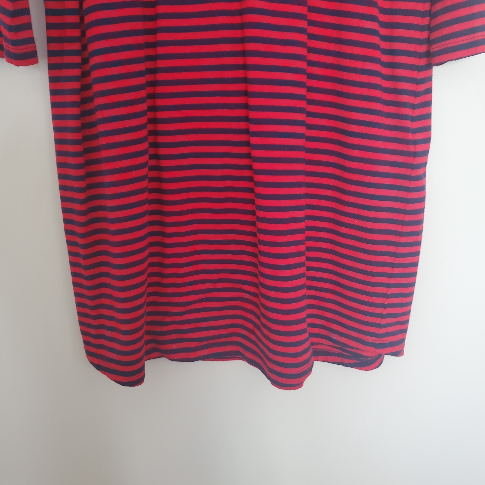 Michael Michael Kors Red Blue Striped Knit V-Neck Shift Knee Dress Size L