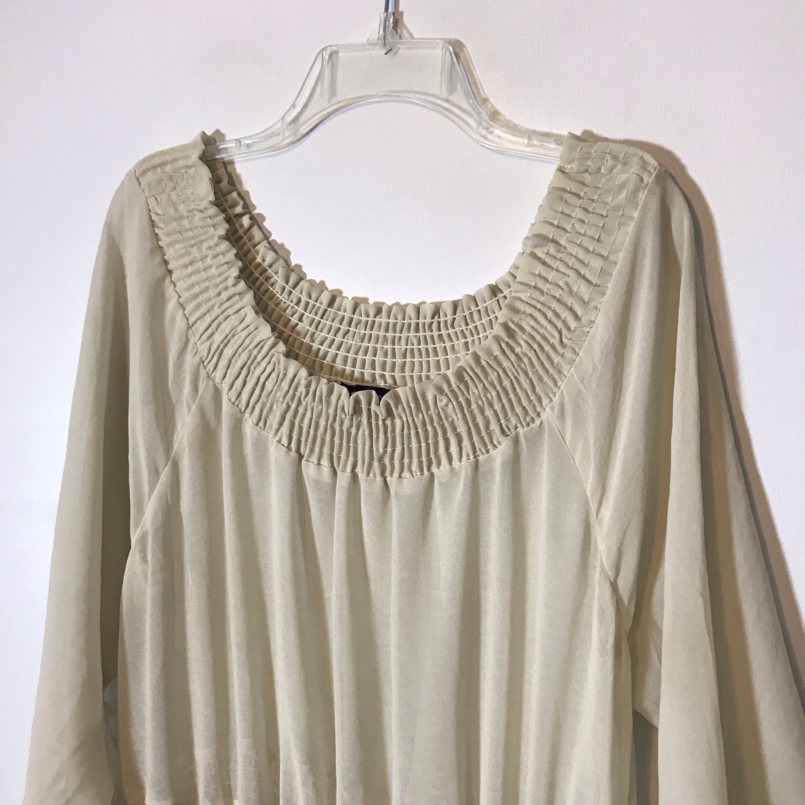 Vintage Y2K Sheer Gypsy Coquette Flowy Smocked Bodice Asymmetrical Off White XL