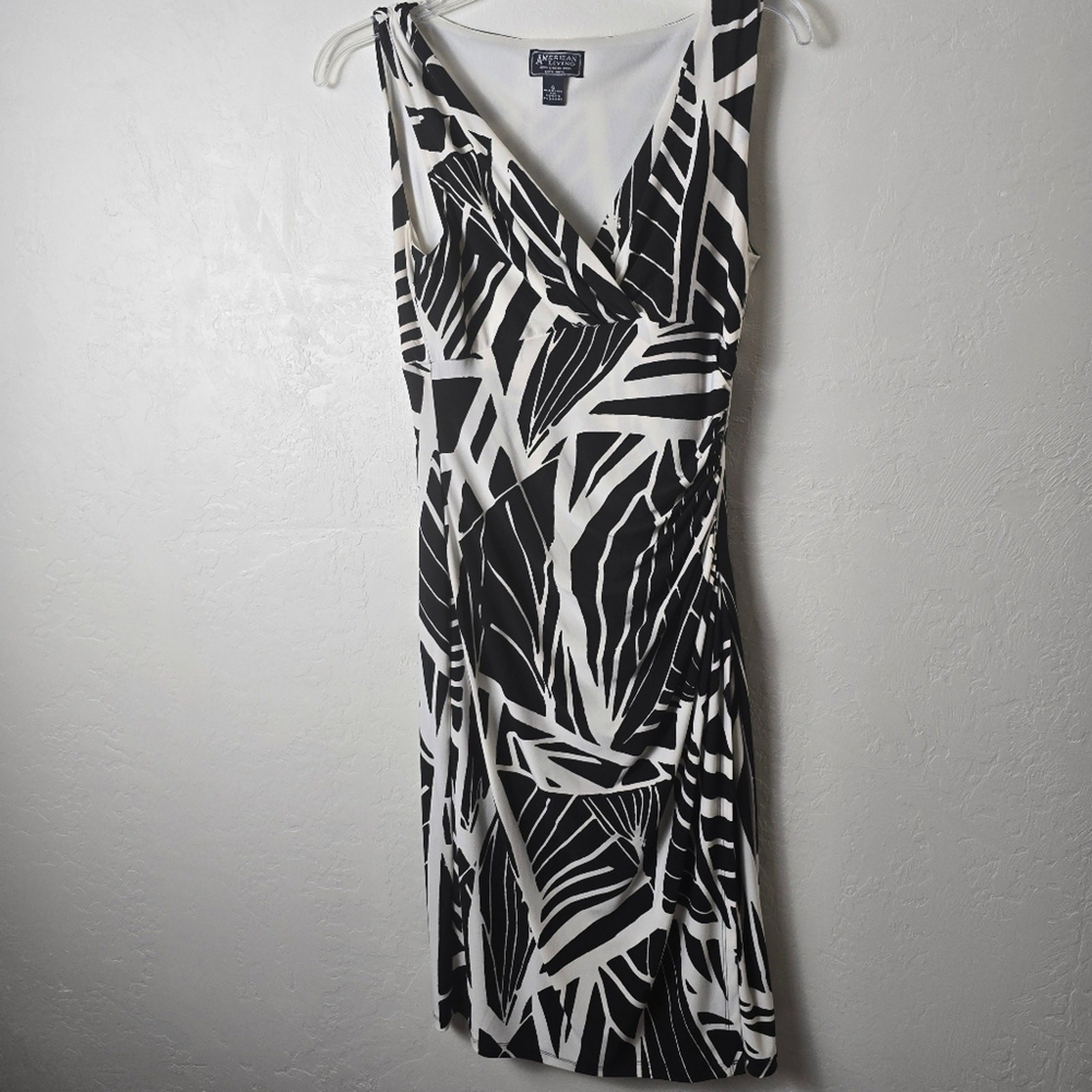 American Living Black White Abstract Leaf Print Rushed Draped Dark Fairy Goth 6
