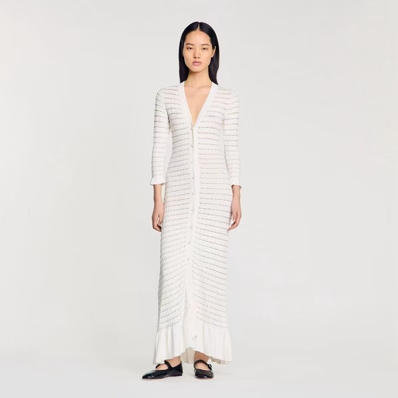 sandro V-neck beading Fishtail knitted dress Round neck Knit cardigan for Women