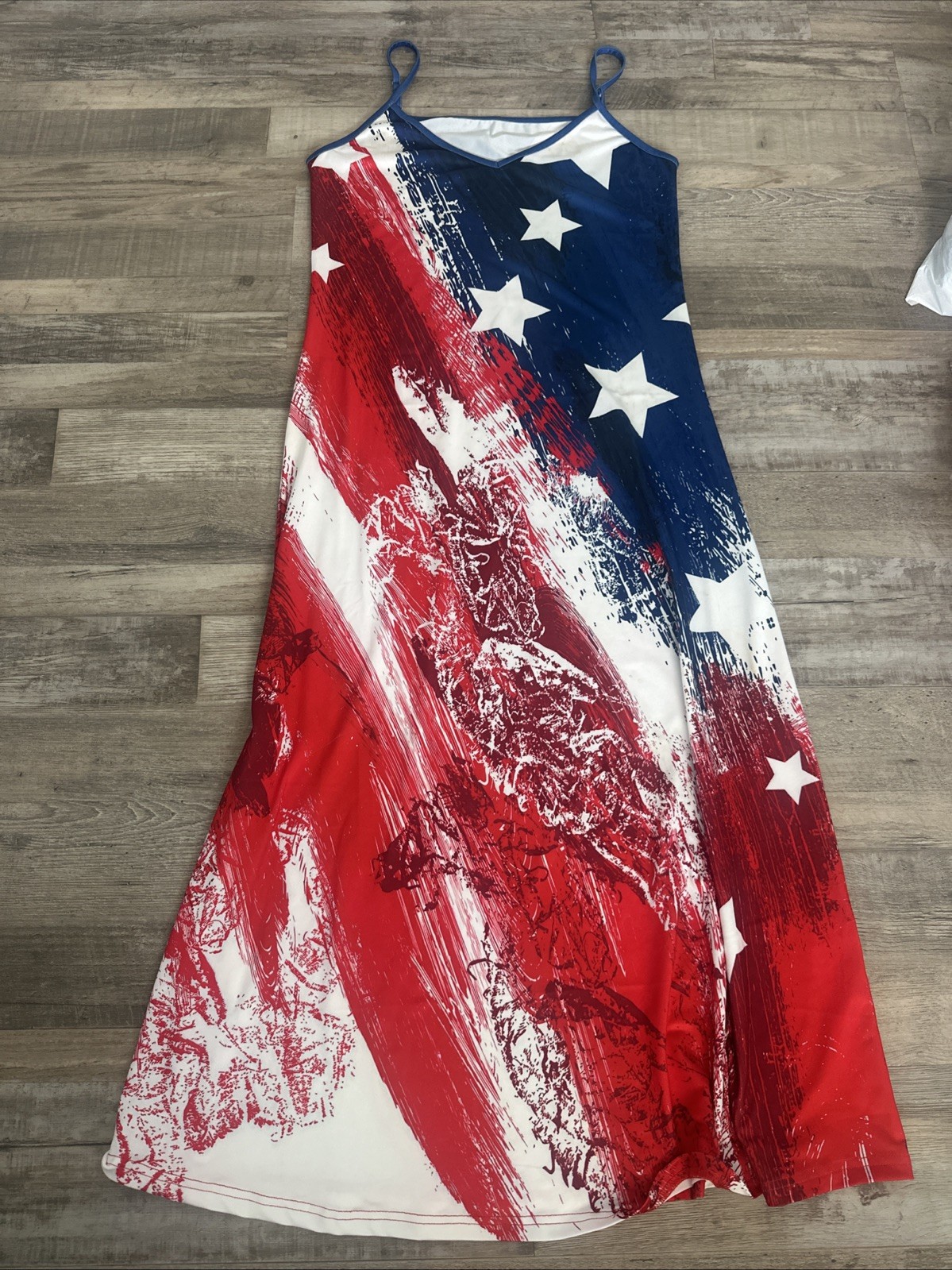 EUC Women’s Patriotic AMERICAN FLAG MAXI Dress SIZE Small S Red White And Blue