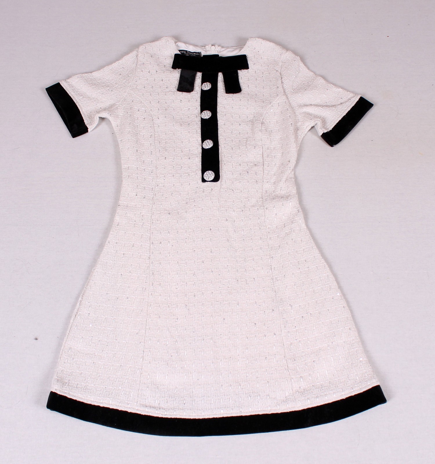 Luxury Designer Paris Style Mini Dress White Black Bow Elegant Parisian Look New