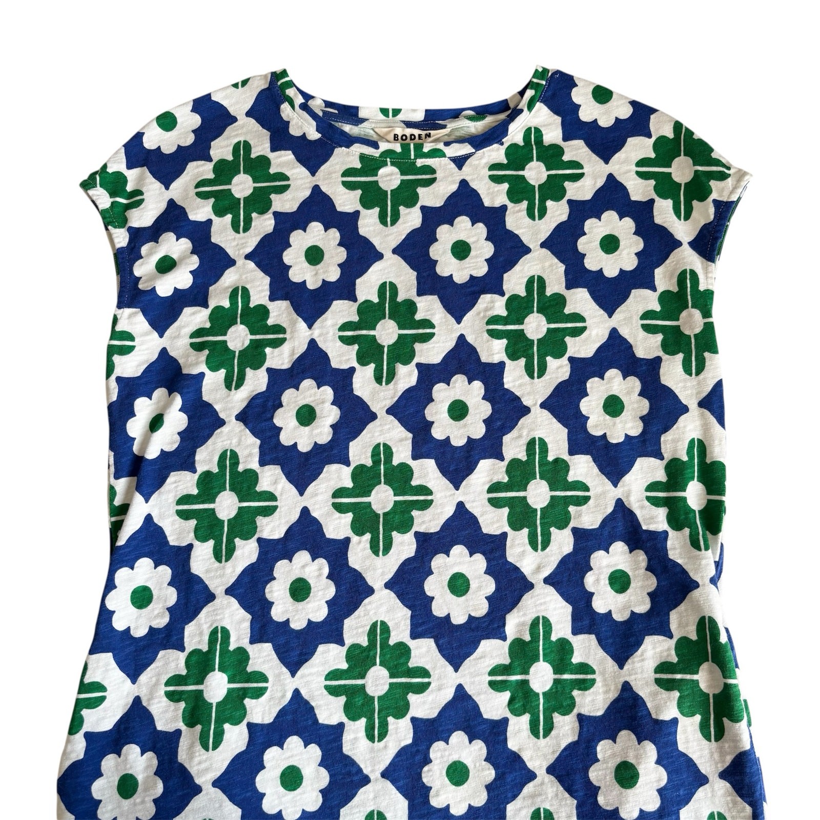 Boden Leah Green and Blue Geometric Pattern Jersey T-Shirt Dress Women’s Size 6