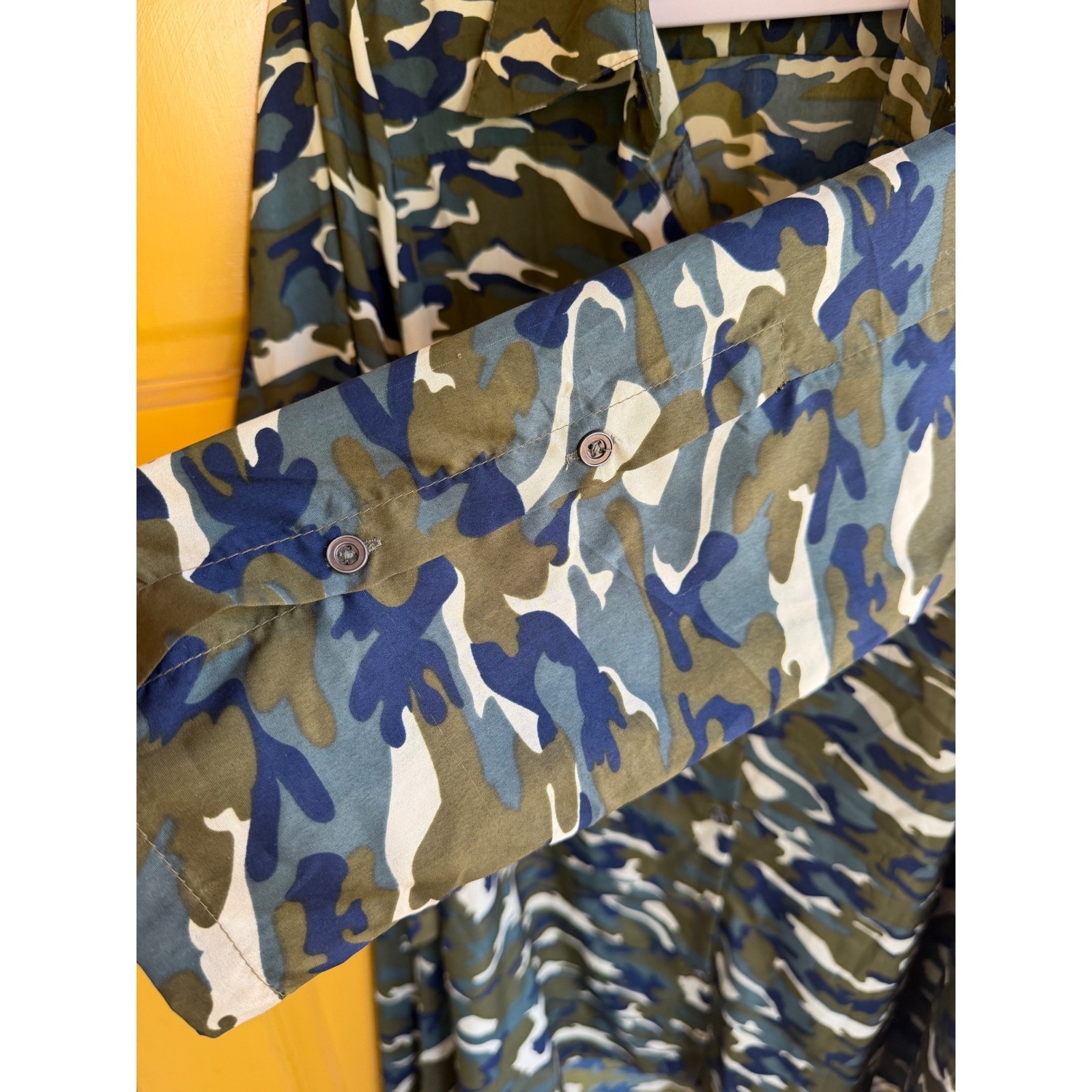 Step In Style Camo Button Down Shirt Dress Longline Tunic Green Blue Large L