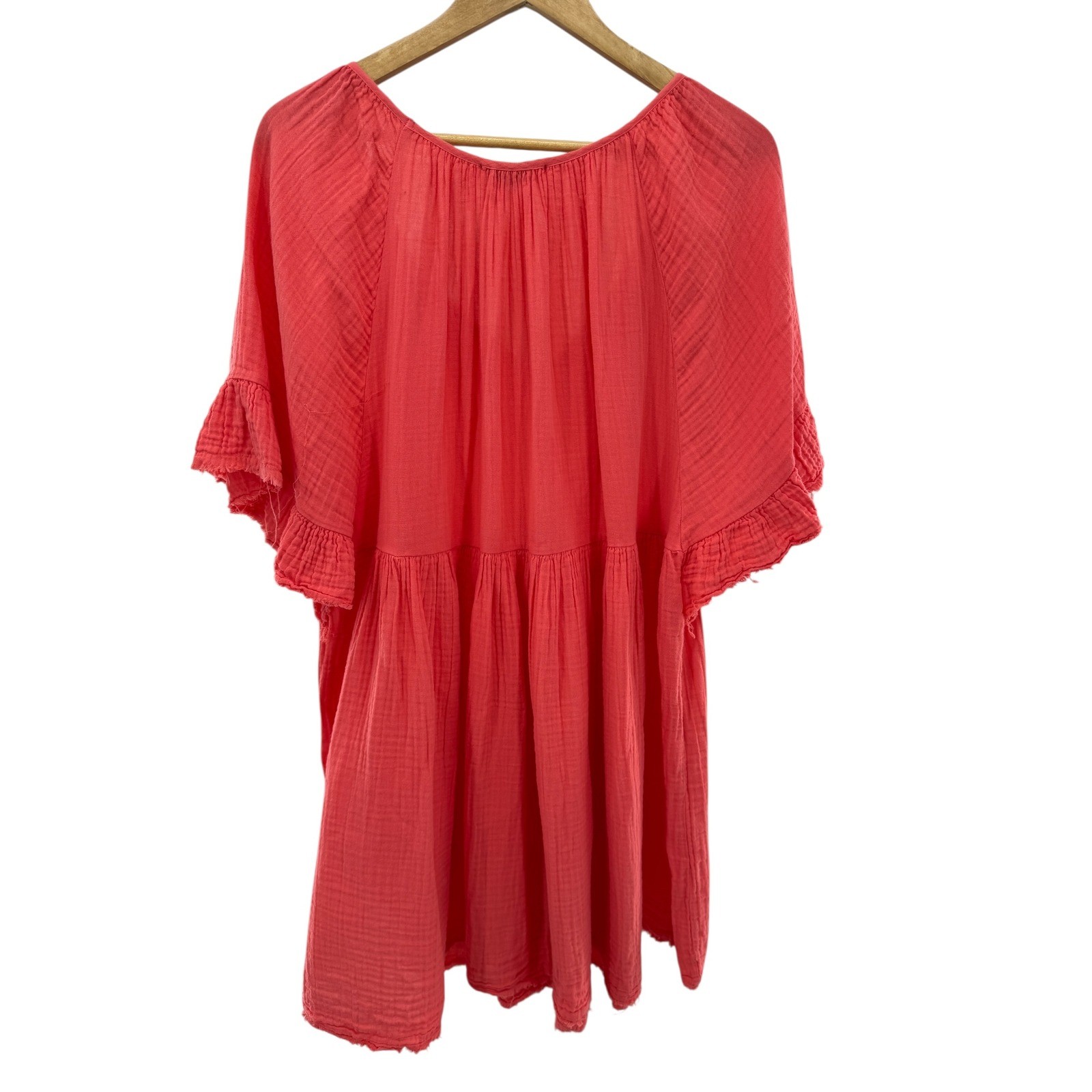 STARK X Coral Gauze Cotton Ruffled Sleeve Tiered Mini Dress M Made in USA