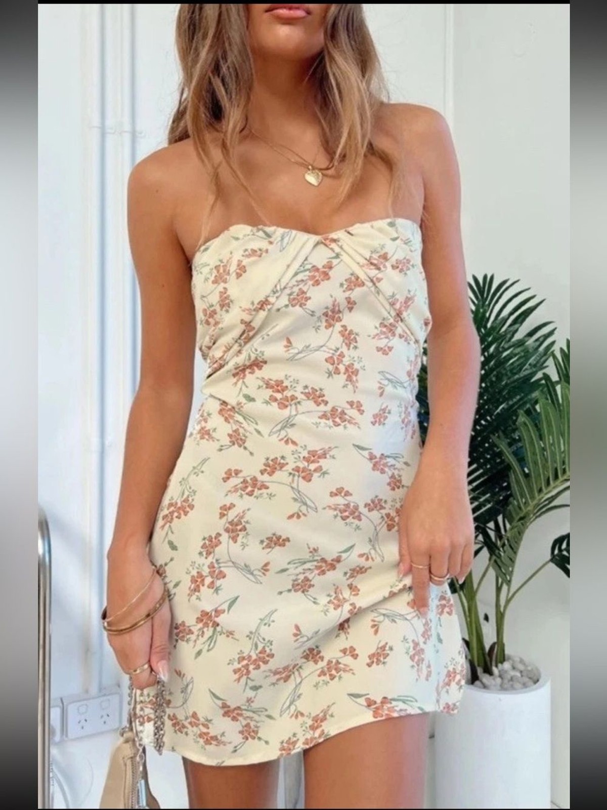 Princess Polly Irena Strapless Cream Boho Festival Floral Mini Dress 4
