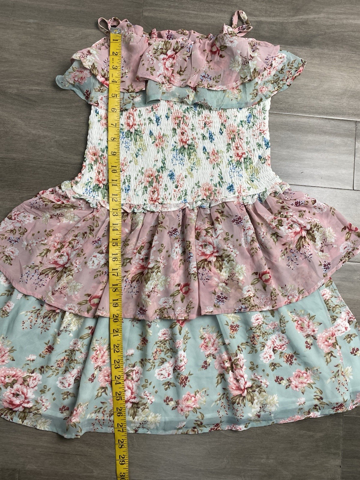 STORIA Tulle Smocked Mini Dress M Ruffle Tiered Cottagecore Coquette Balletcore
