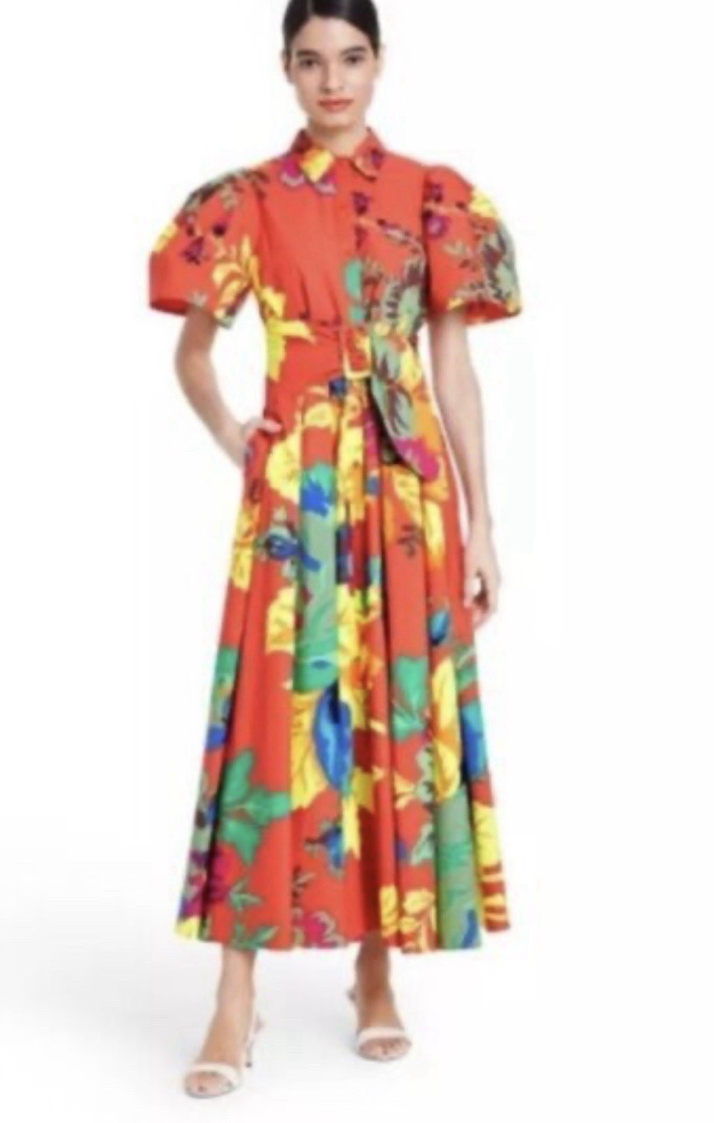 Christopher John Rogers + Target Vibrant Puff Sleeve Button Front Maxi Dress 0