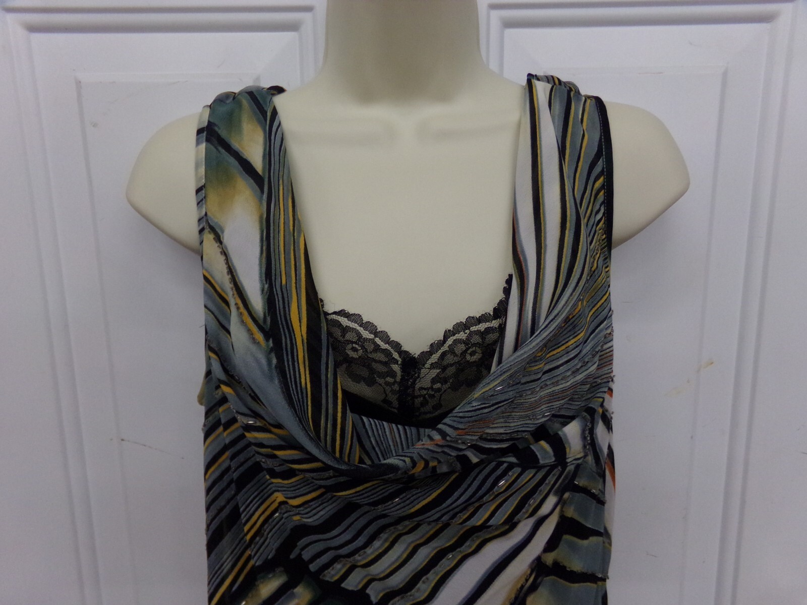 DressBarn Womens Size 12 Abstract Striped Beaded Lined Sleeveless Dress