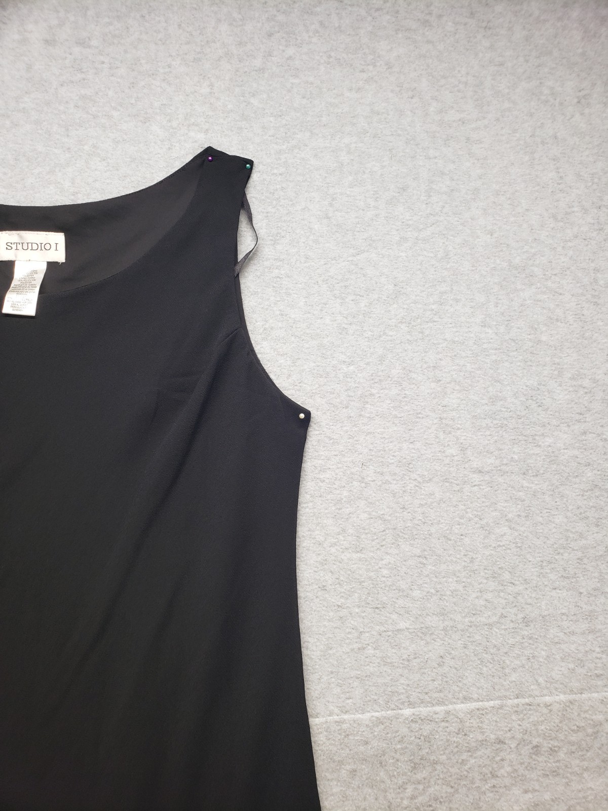 Studio I Women Dresses 16 Black Round Neck Sleeveless Ruffled Hem Logo Outdoor