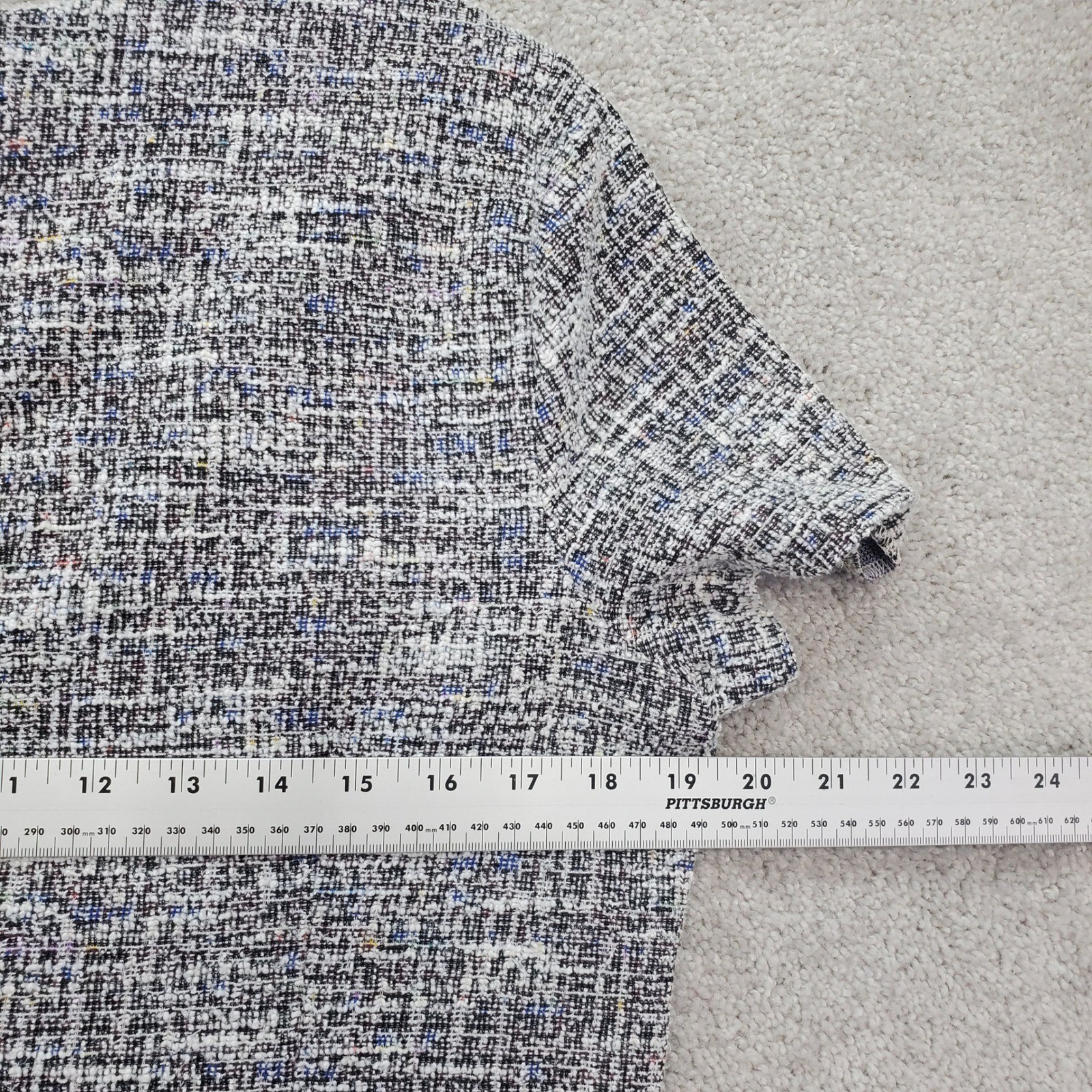 Calvin Klein Shift Dress Women 14 Multicolor Tweed Stretch Short Sleeve Back Zip
