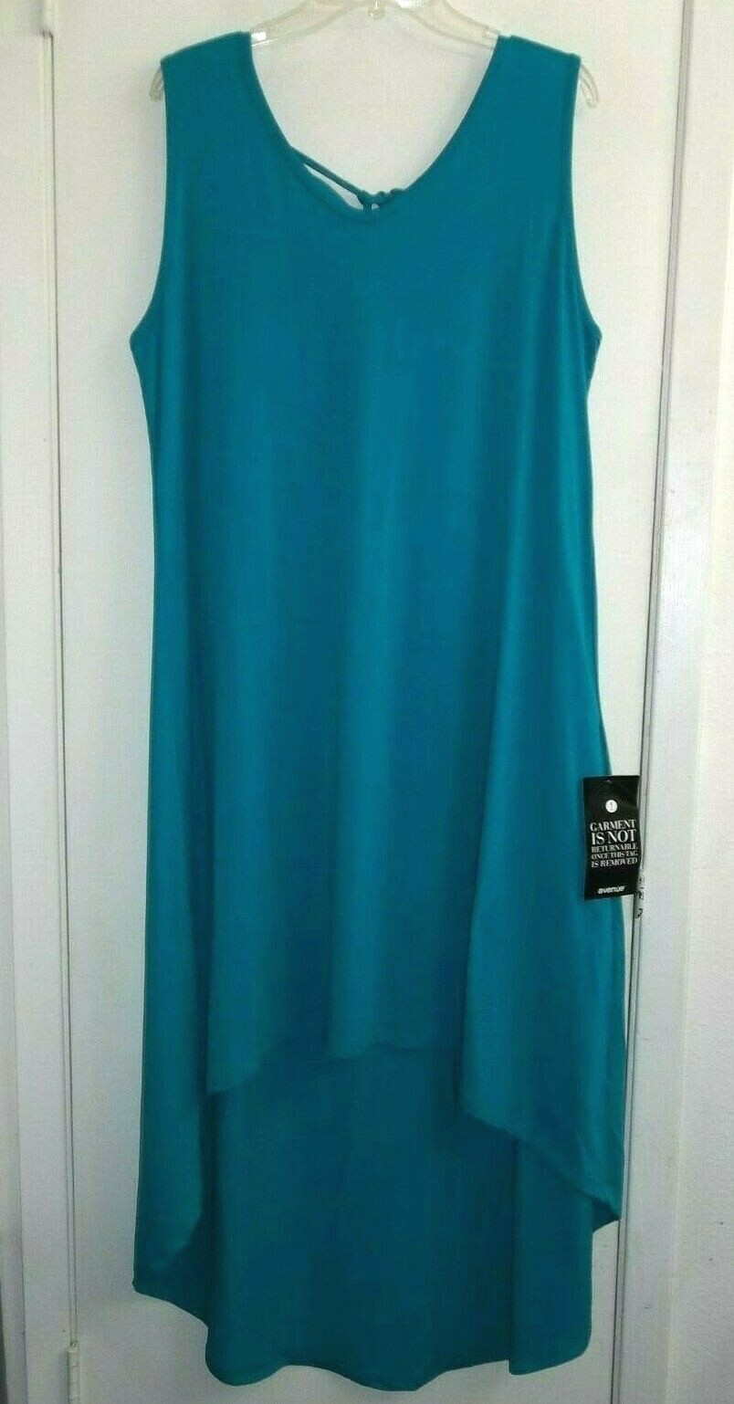 Avenue Plus Size 18/20 Sleeveless Sundress Teal Hi Low Hemline NWT Cruise Wear