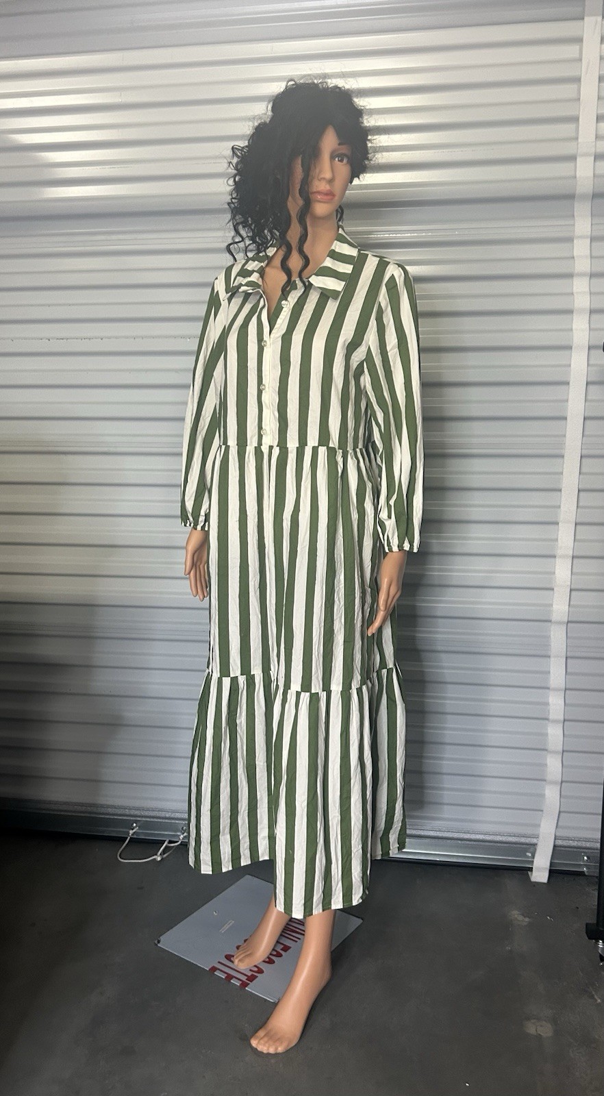 RACHEL ZOE Striped Maxi Shirt Dress Green XL Cotton Spandex NWOT