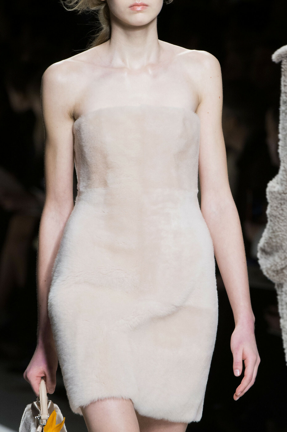 FENDI Pink Shearling Lamb Fur Bustier Strapless Dress 40 2 4 F/W 2015