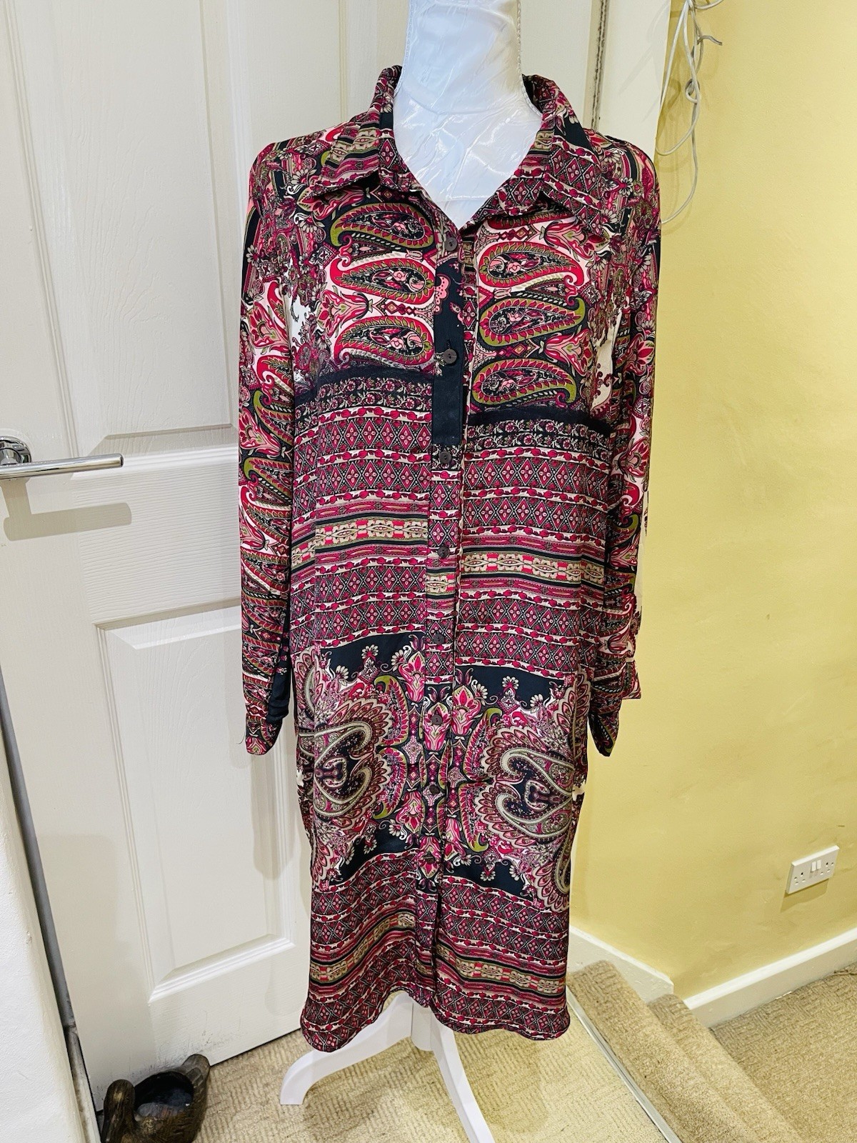 Luna Llena Dark Pink Paisley Polyester/Silk Dress – EU 42 / UK 14