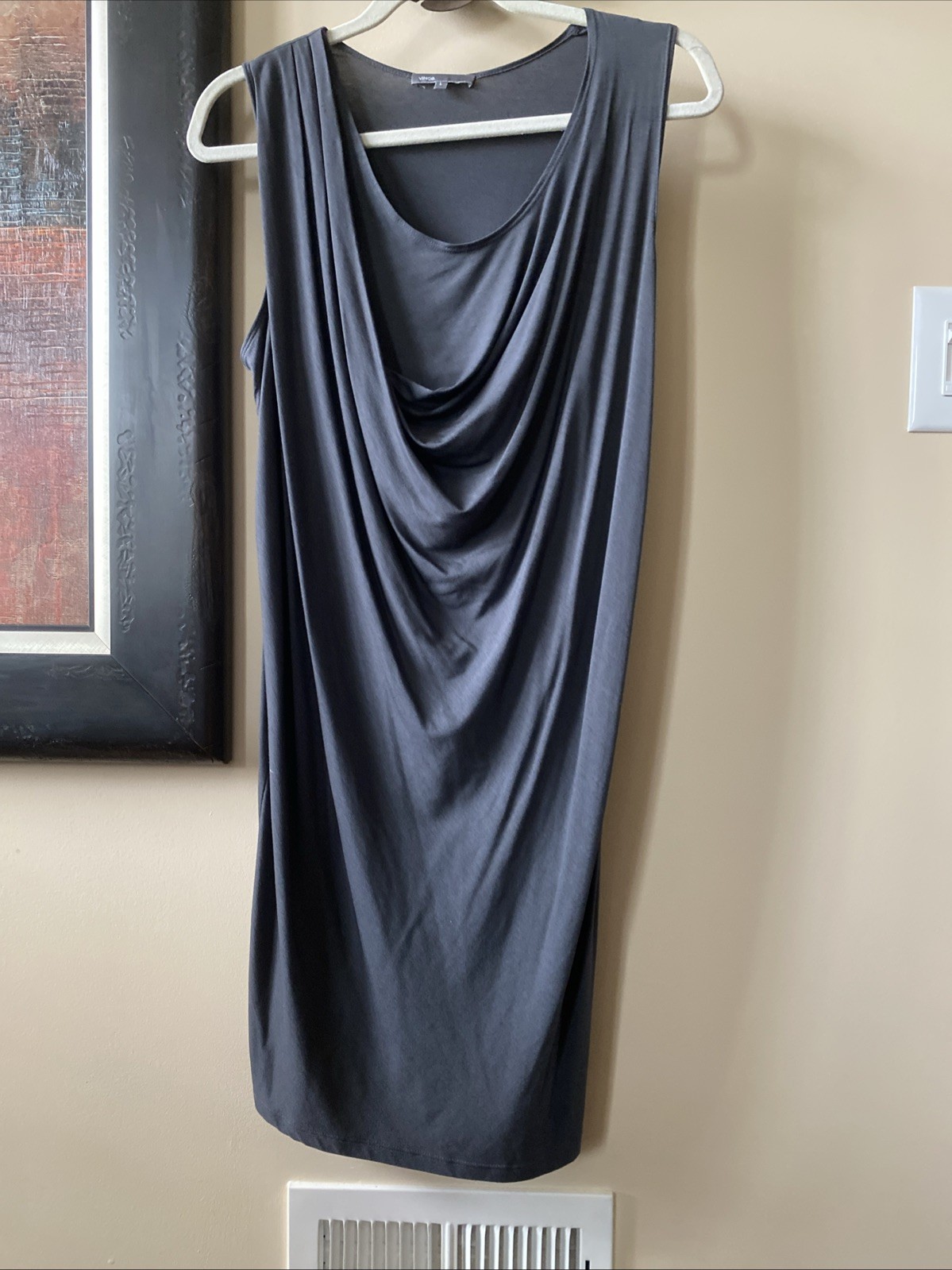 Vince Draped Dress Knit Stretch Y2K Vintage Asymmetric Size L Cowl Neck Comfort