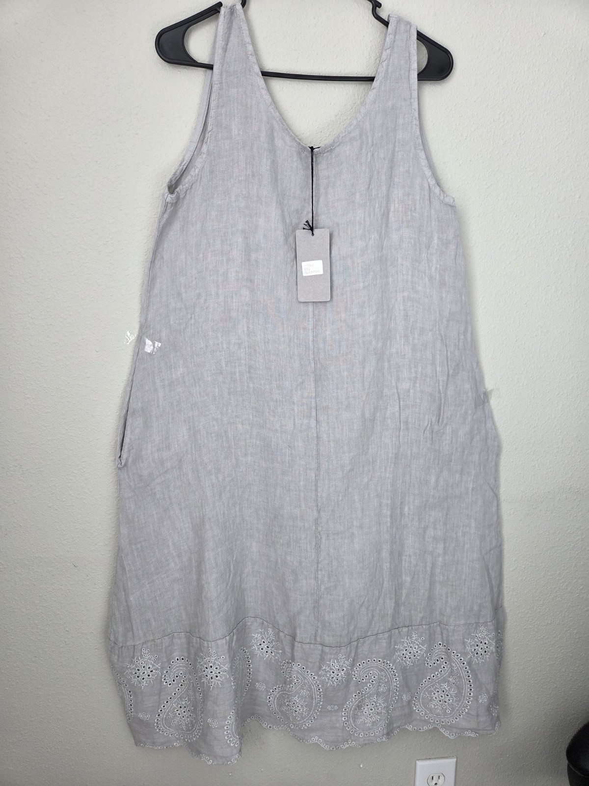 Puro Lino Dress Gray 100% Linen Braided Trim Coastal Breathable Made in Italy