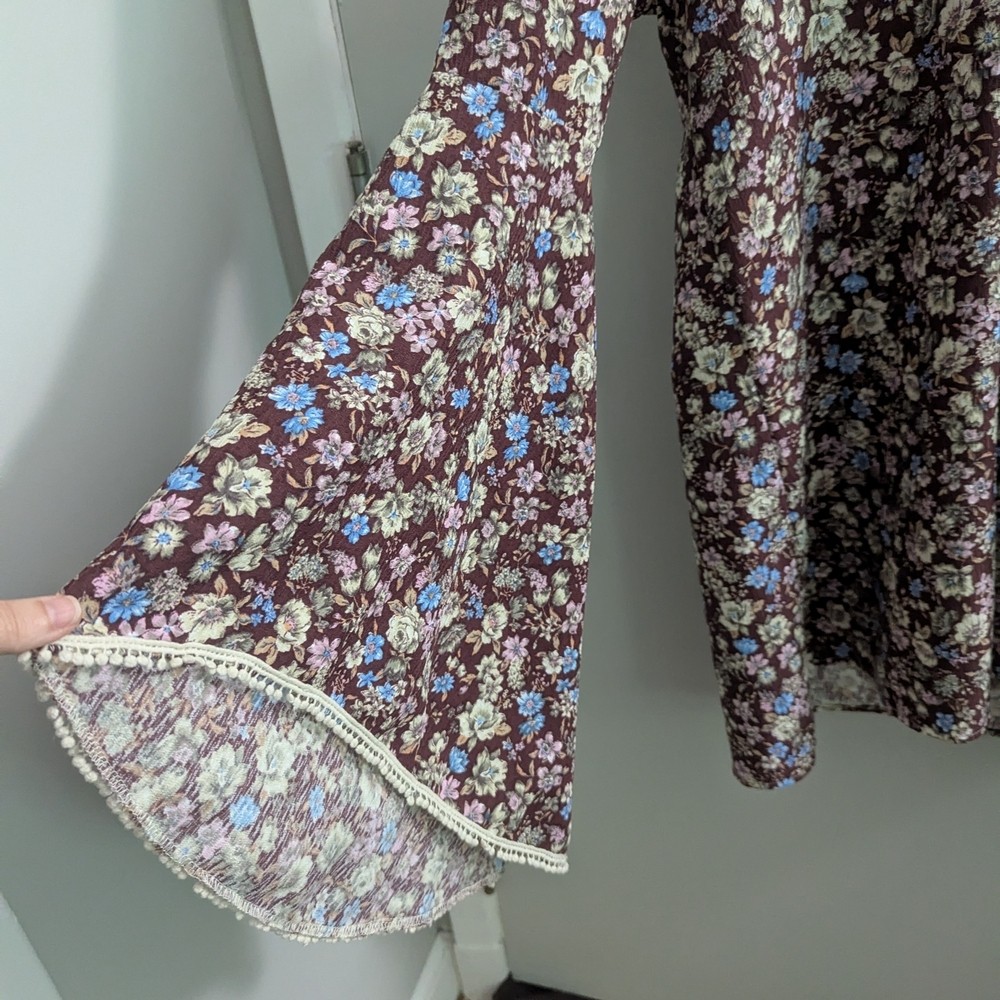 Poema Vibrant Patterned Cottage Core Bohemian Dress Medium Floral Fairy Whimsy