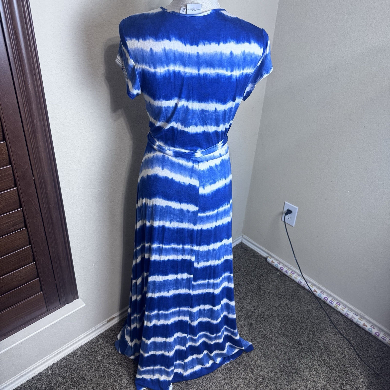 New Directions Blue Tie Dye Maxi Dress Sz M Stretchy Jersey Knit Beachy