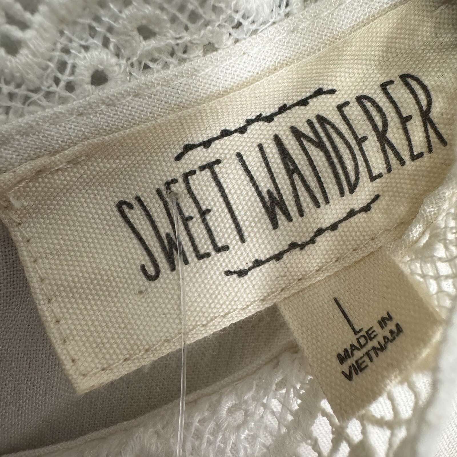 SWEET WANDERER Boutique White Swiss Dot Tiered Dress Sz L