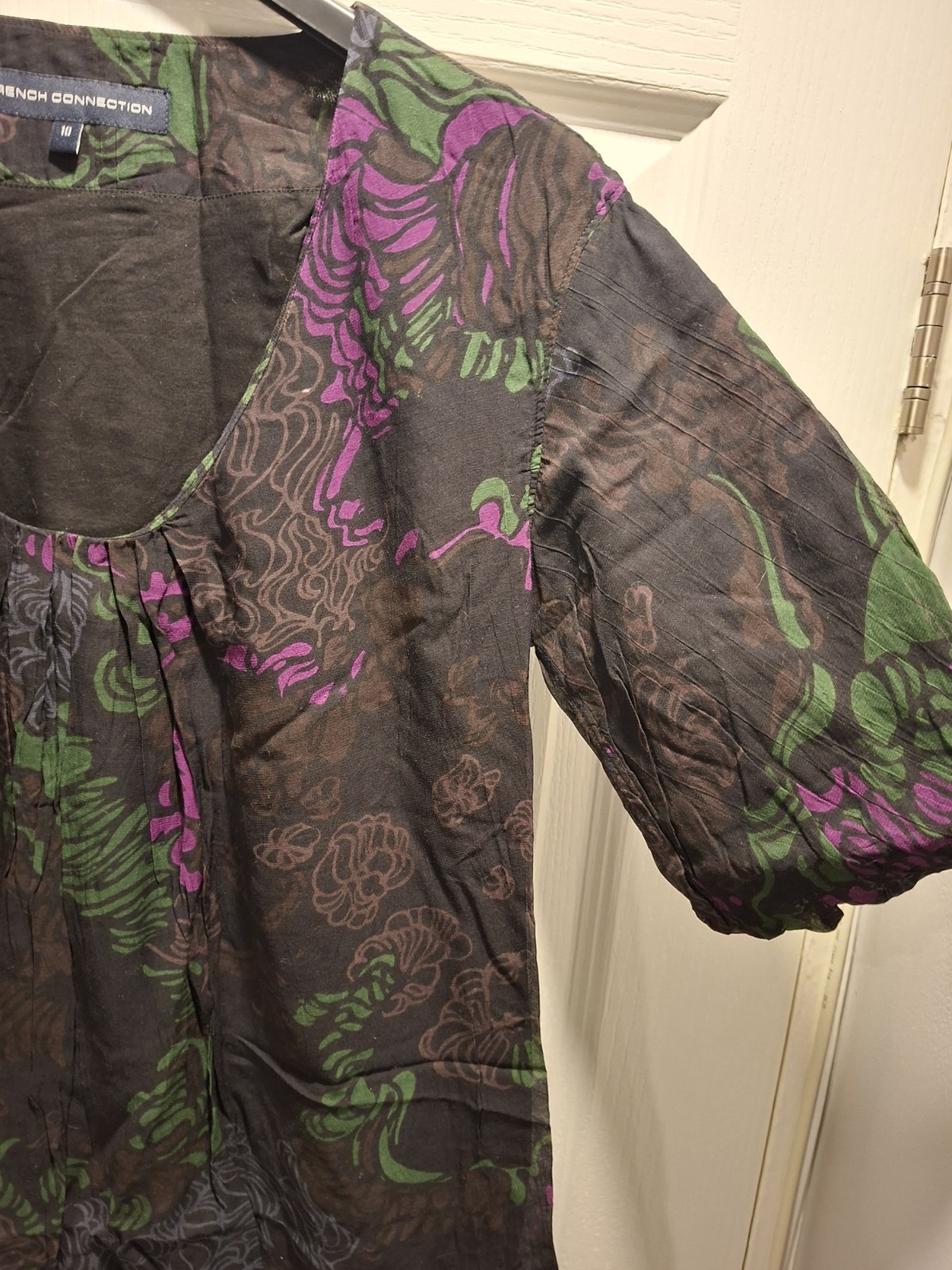 FRENCH CONNECTION Womens Modal Bubble Hem Floral Shift Mini Dress Shirt Blouse