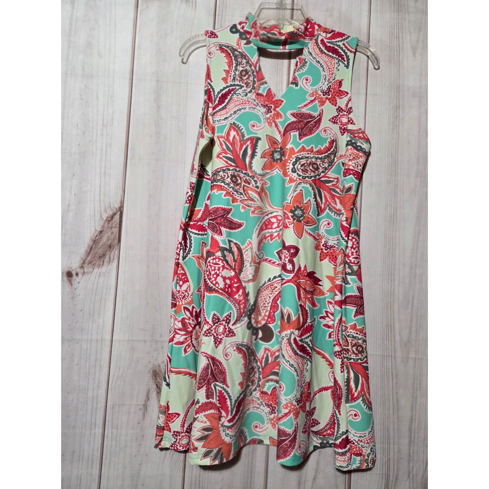 Aryeh Womens Paisley Mock Neck Keyhole Sleeveless Shift Dress Multicolor Size M