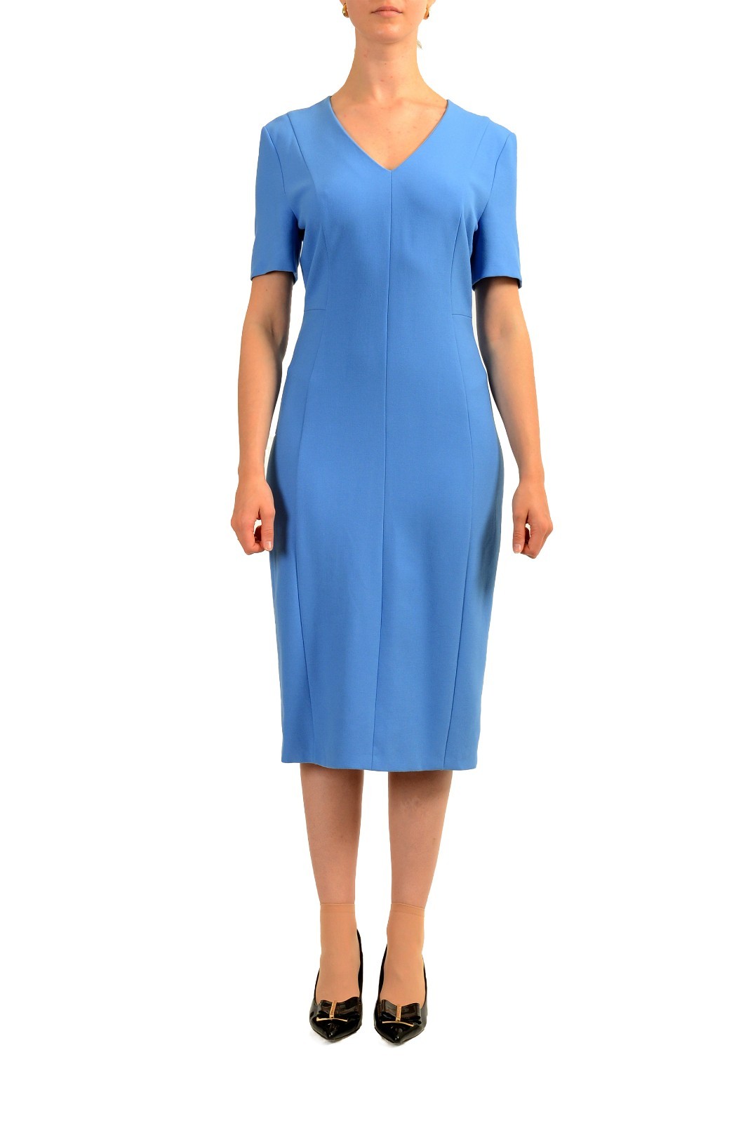 Hugo Boss Women’s “Damaisa” Blue V-Neck Short Sleeve Pencil Dress US S IT 40