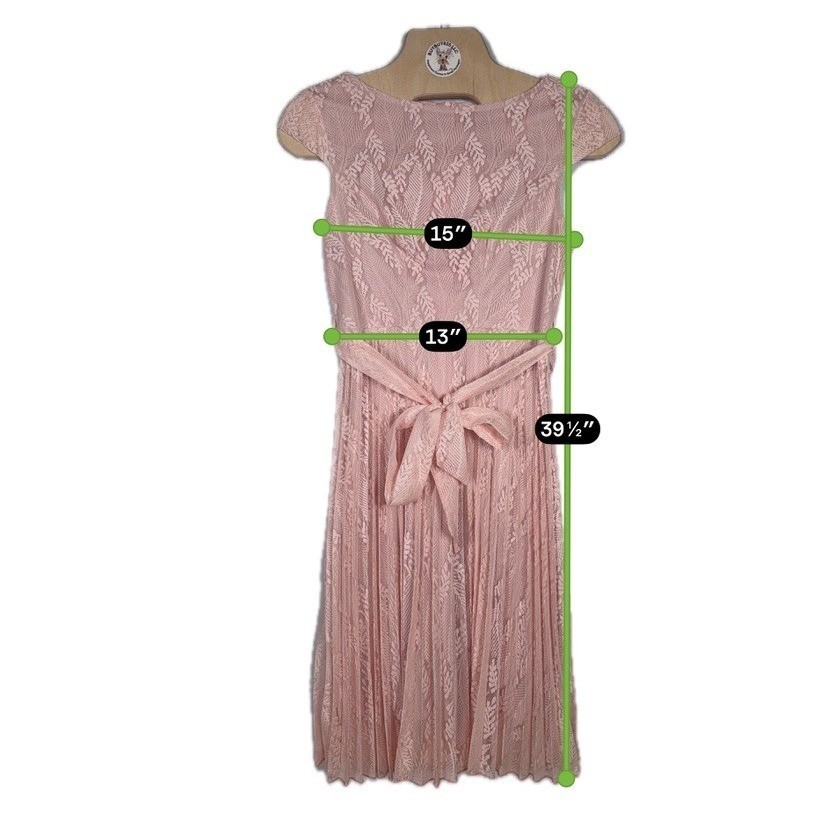 Grefit Pink Leaf Lace Pleated Cap Sleeve Midi Dress Womens Size XS 2 26-1159
