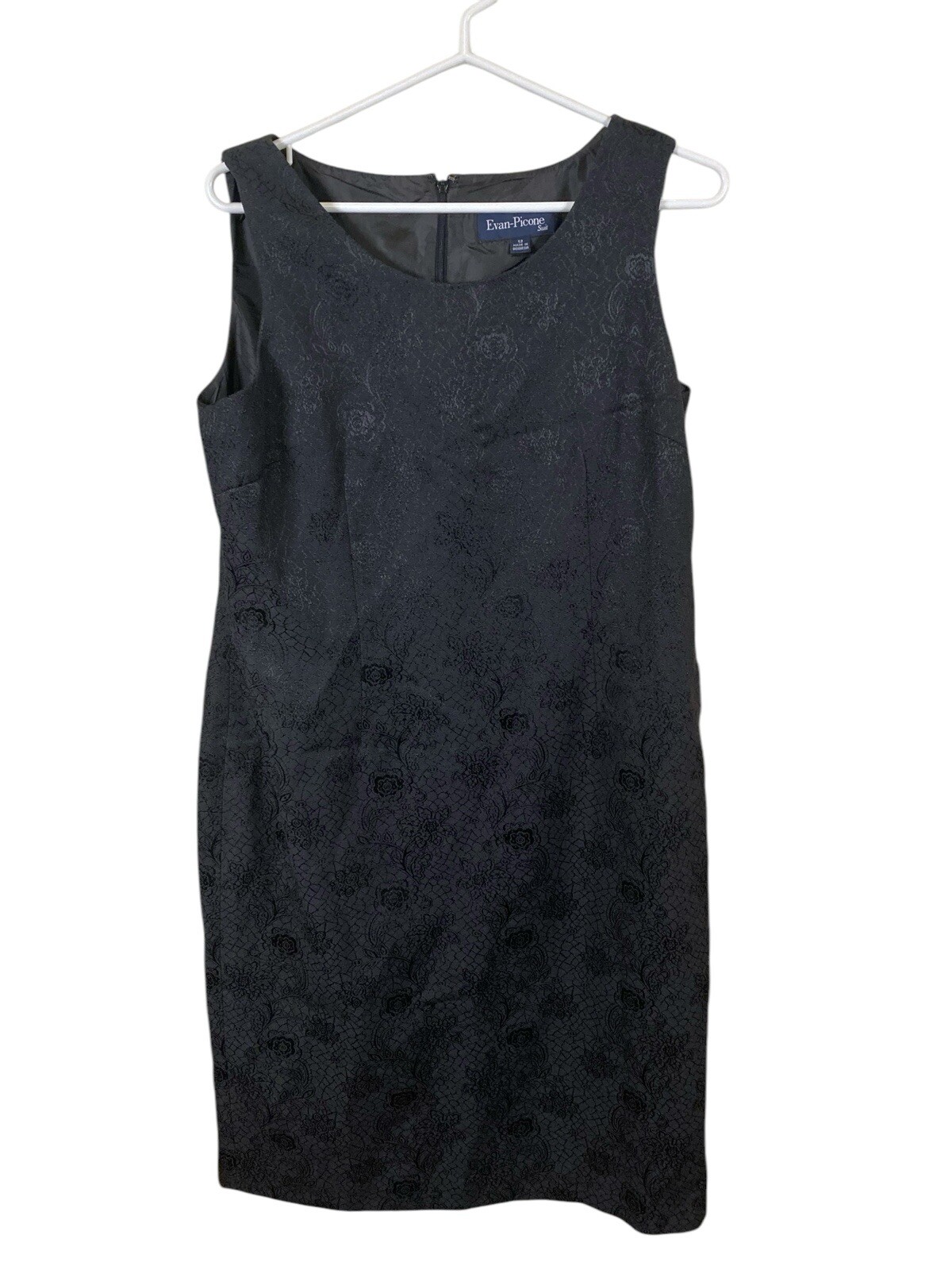 Women’s Evan Picone Black Size 12 Floral Brocade Sheath Dress