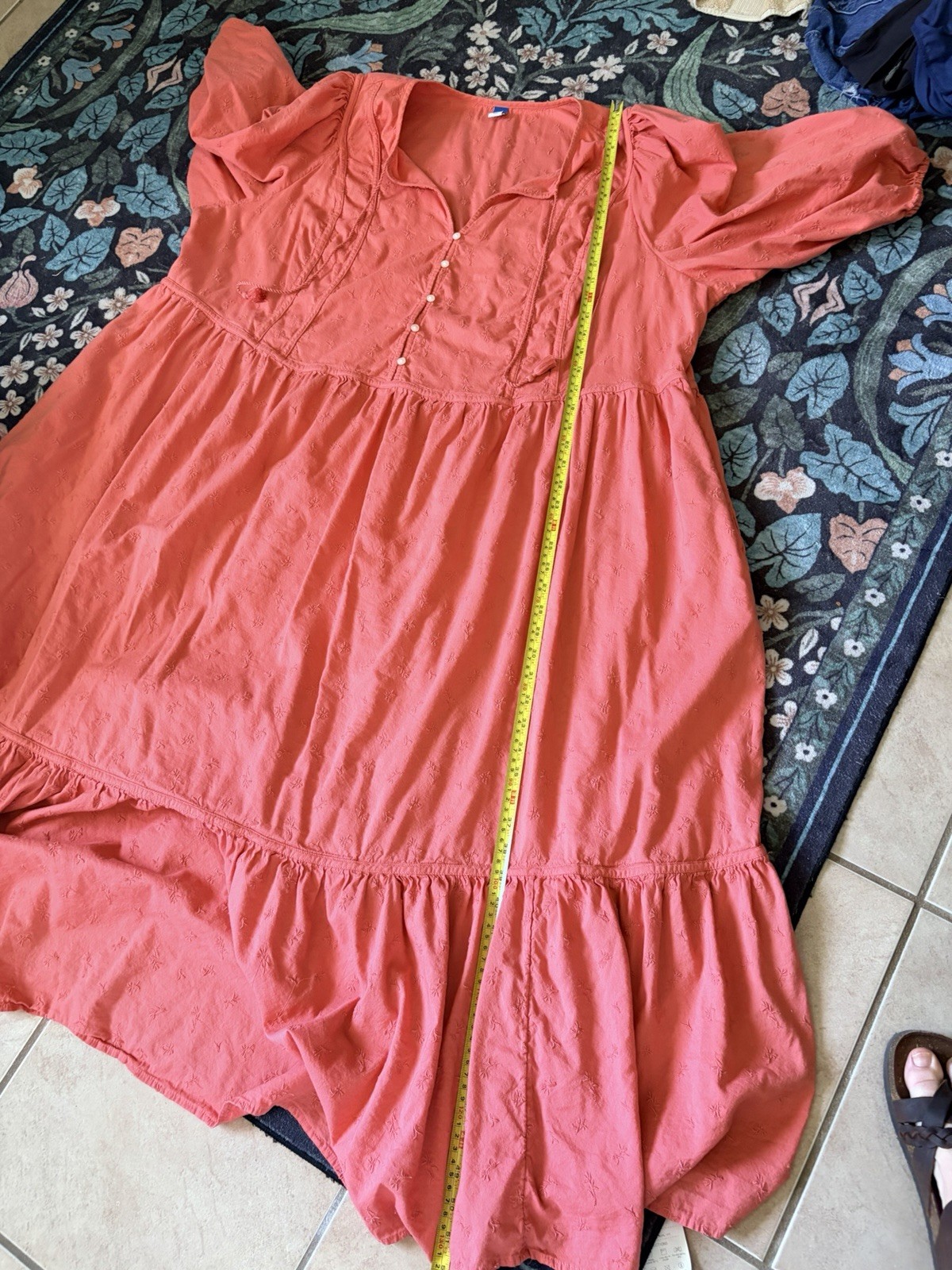 Old Navy Coral peasant sleeve Embroidered Boho Maxi Dress 4X Plus