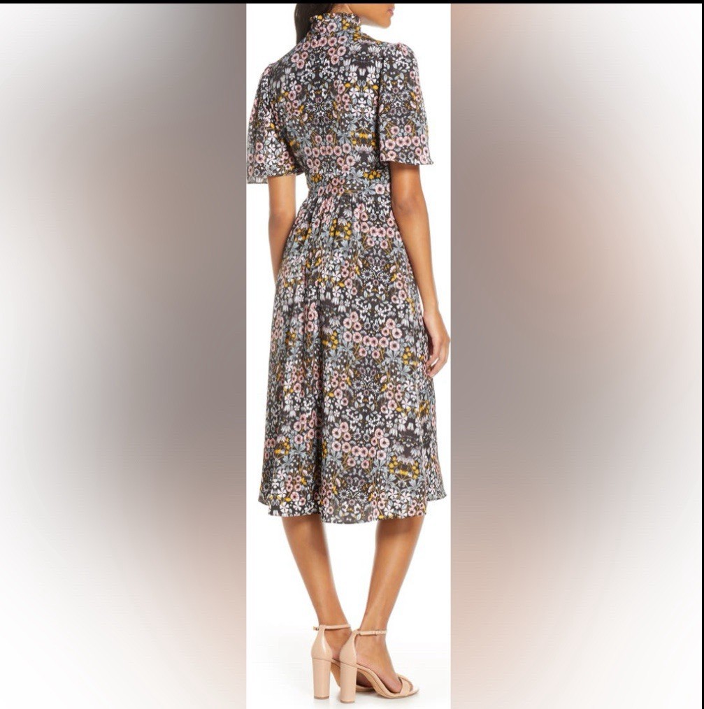 Julia Jordan Ruffle Mock Neck Flutter Sleeve A-Line Dress Floral Print Size 8