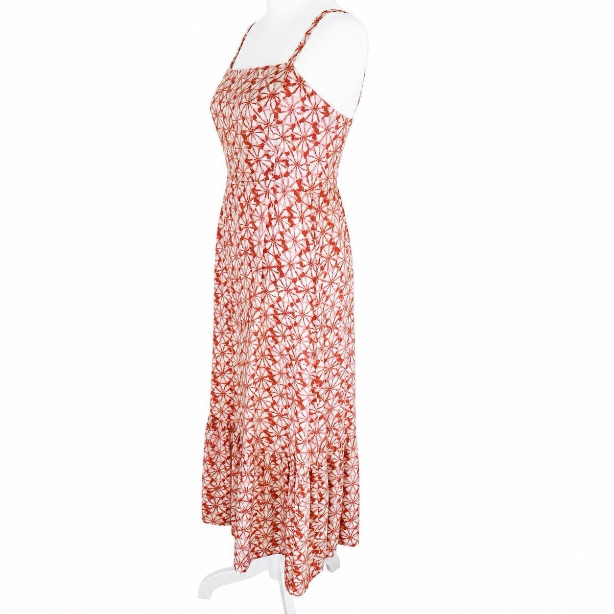Gap Floral Maxi Dress Smocked Back Tiered Adjustable Straps Coral Size 2