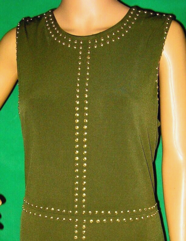NEW 10 green CARMEN MARC VALVO gold stud STRETCH dress