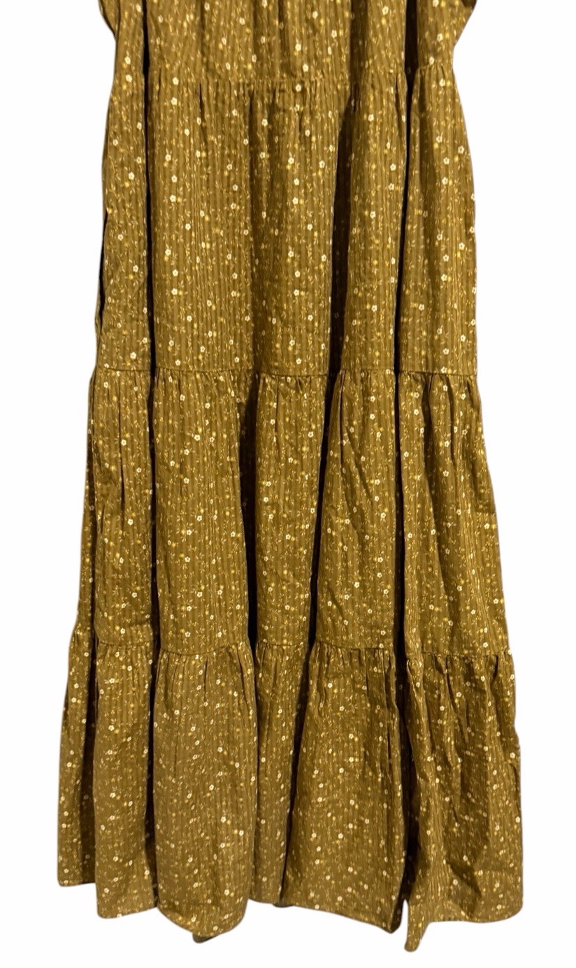 Madewell Ruffle-Sleeve Tiered Midi Dress in Daisy Stitch Weathered Olive Size L