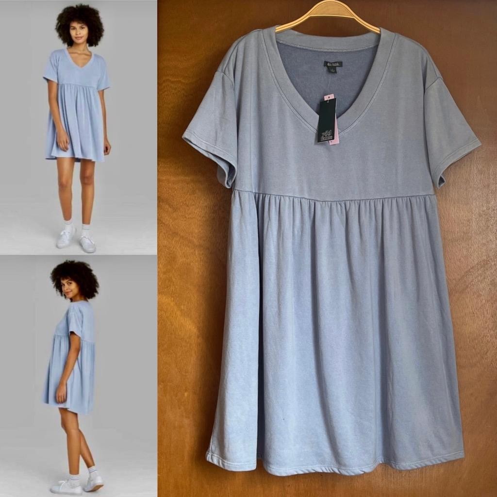 WILD FABLE Babydoll Sweatshirt Mini Dress S M? Summer Cotton Blend Sky Blue NWT