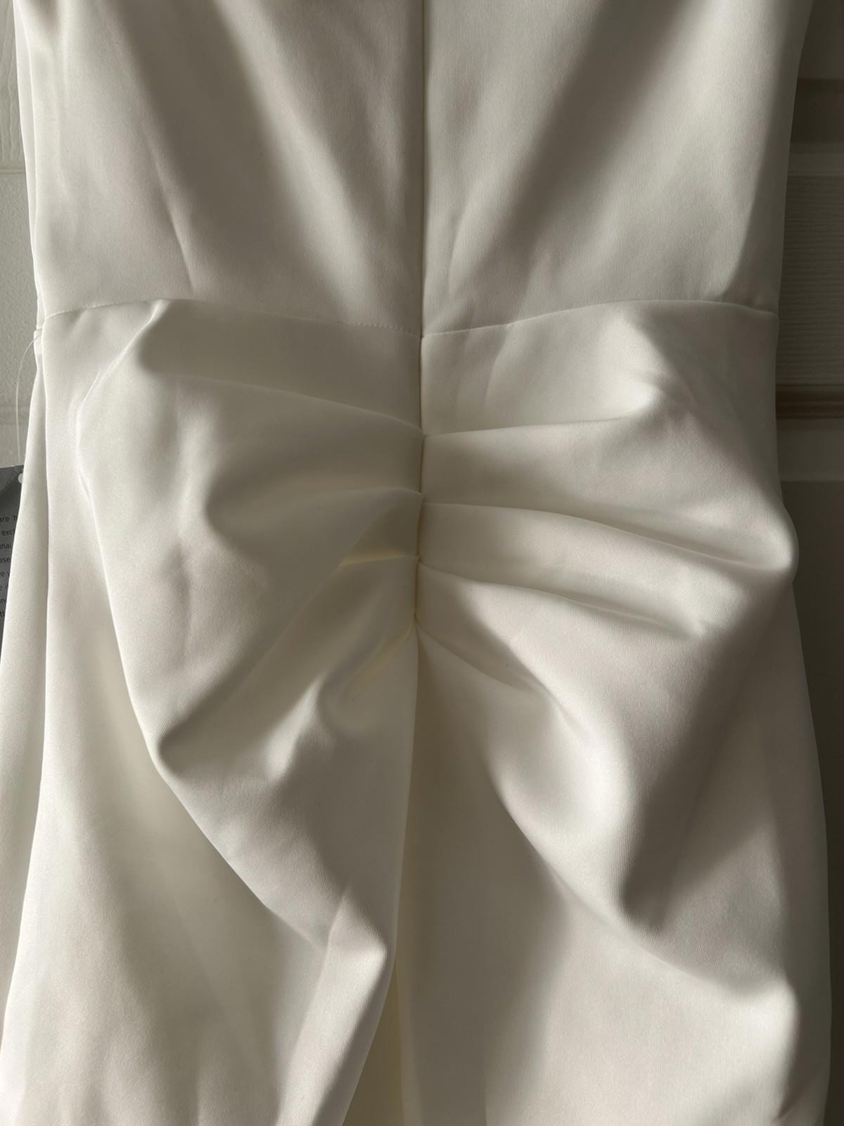 XSCAPE Womens White Scuba Waterfall Ruffle Short Sleeve Midi Sheath Dress 4