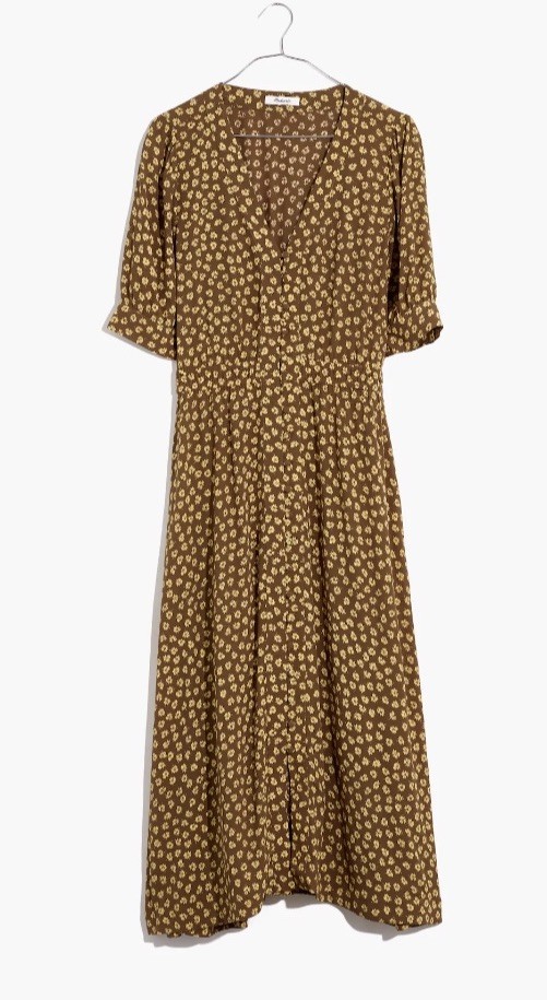 Madewell Button-Cuff Midi Dress in Woodcut Flowers Size 4