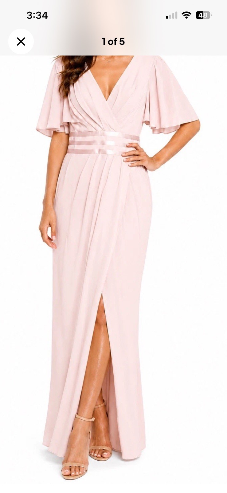 ASOS DESIGN Pink Solid Chiffon Maxi Dress V-Neck Flutter Sleeve Lined US 12
