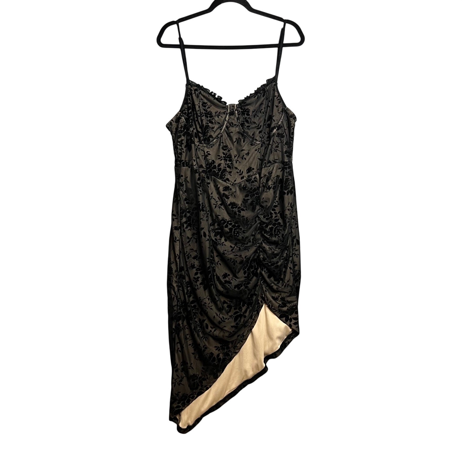 Black Floral Burnout Velvet Mesh Midi Dress Sz 2XL Whimsigoth Fairy Goth Grunge