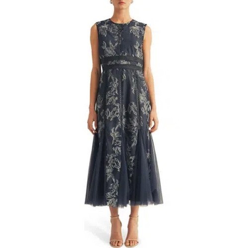 Arose Studio Blue Serenity Floral Jacquard Godet Pleat Midi Dress Size XL $298