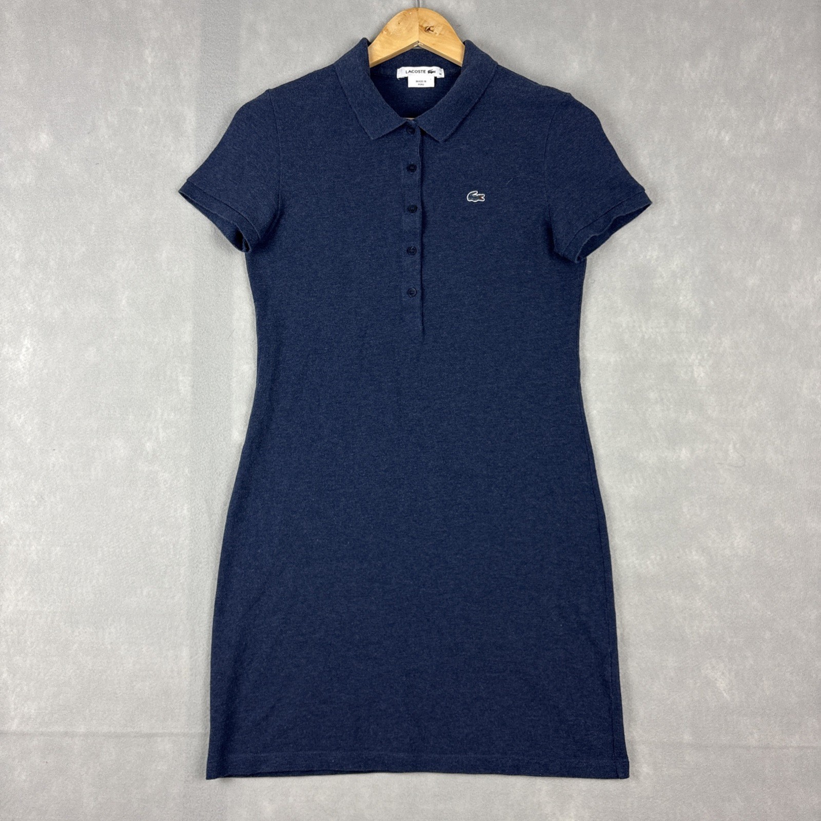 Lacoste Pique Polo Shirt Dress Womens M/38 Navy Short Sleeve Tunic Golf Tennis