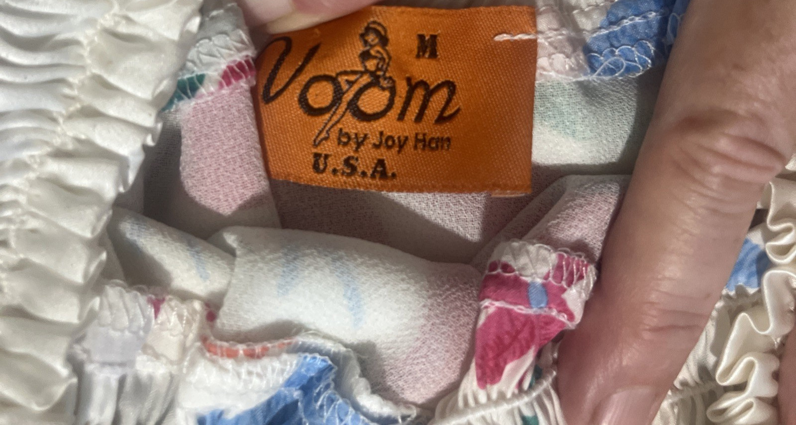 Vintage Voom Silk Dress Off the Shoulder Women’s M Colorful Bird Rabbit